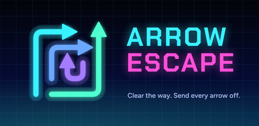 Arrow Escape logic puzzle: glowing neon arrows beside the game logo