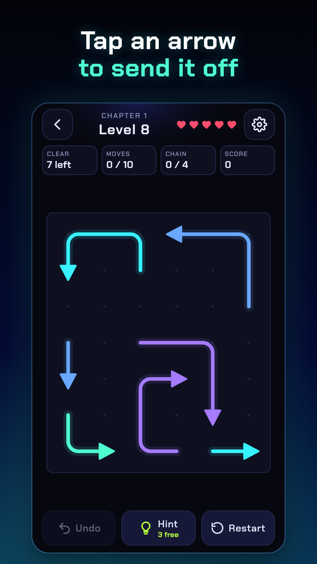 Tap an arrow to send it off the board in Arrow Escape