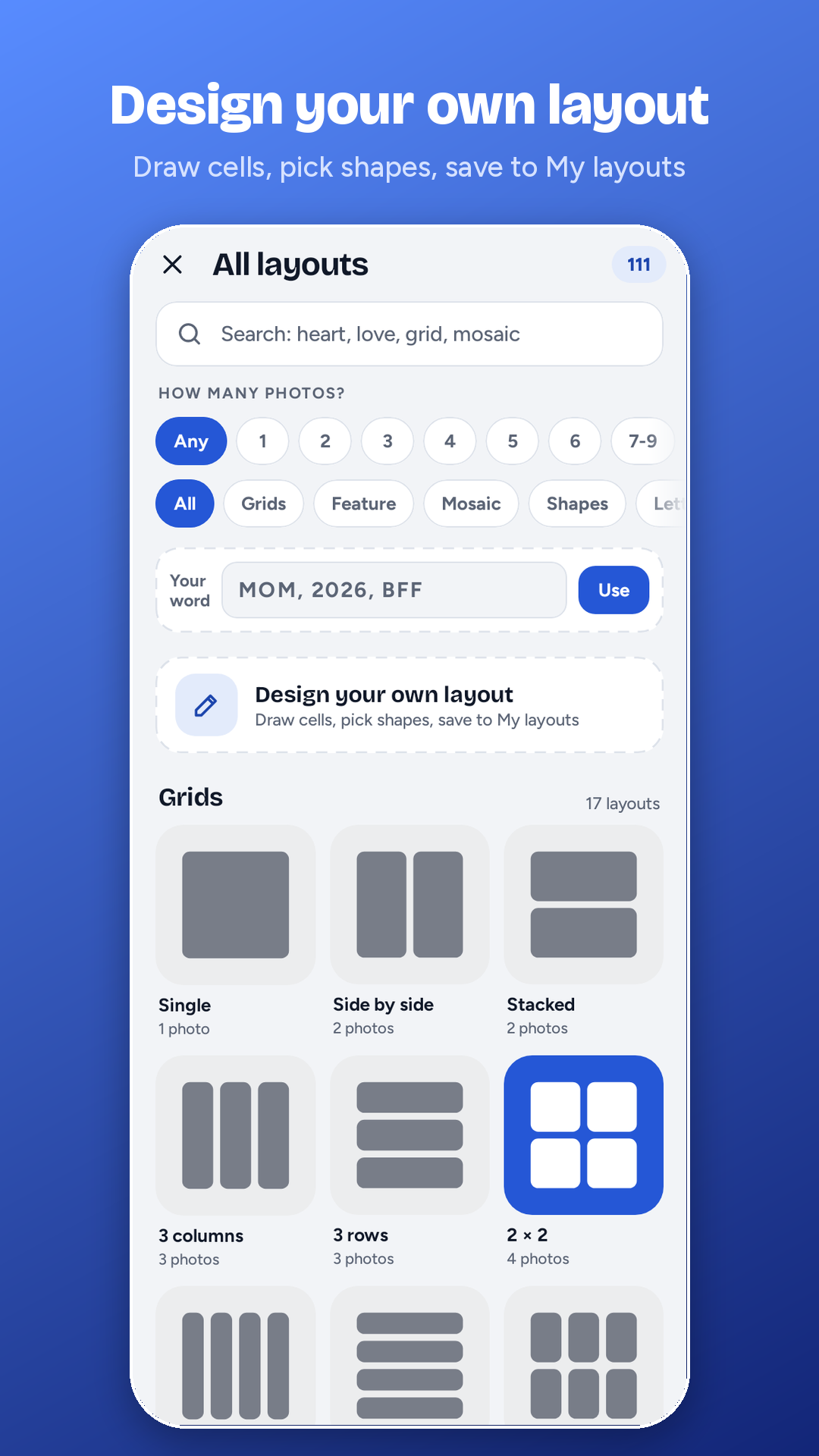 Design your own collage layout in Photo Collage